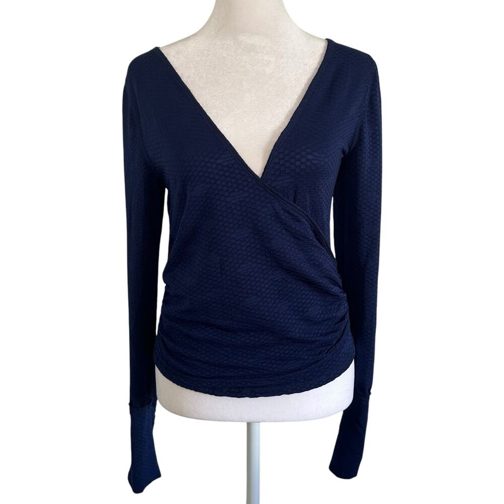 Free People dark blue long sleeve wrap crop top size M